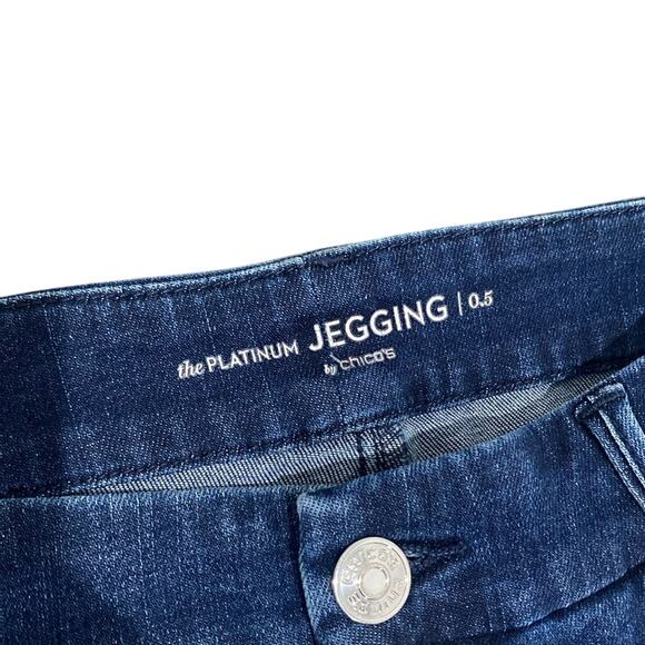 CHICOS Skinny Jean Womens Sz 6 Rhinestone Pearl Star Design Distressed Stretch - Picture 2 of 6